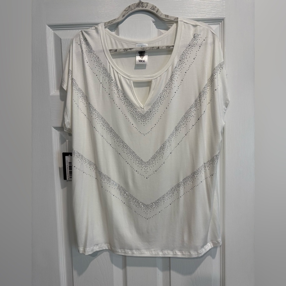 NEW! Vocal Rhinestone Embellish- Years Ahead Top. Perfect with jeans.